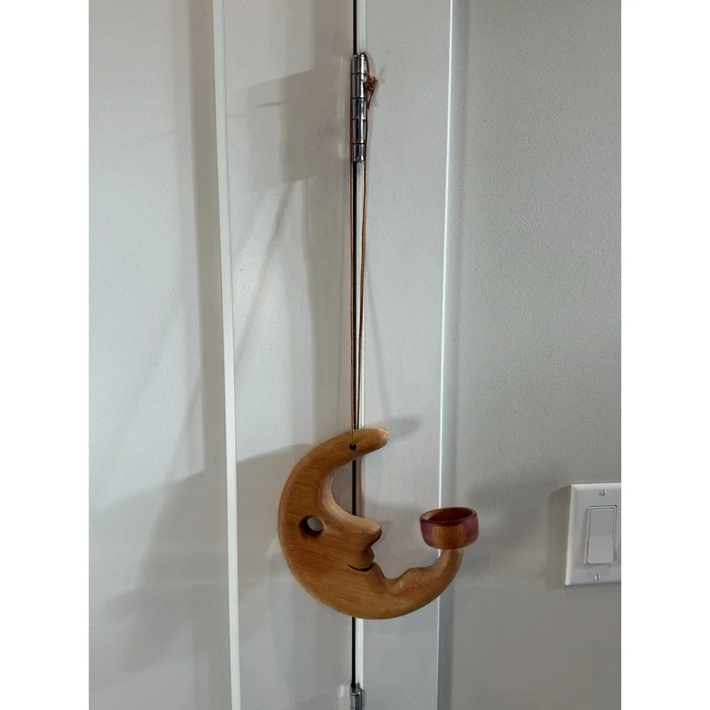 Vintage Wooden Crescent Moon Candle‎ Wall Hanger Celestrial 7.5